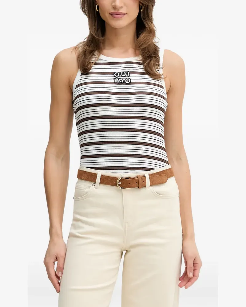 Oui  Gestreiftes Tanktop mit Perlen - Weiß Weiß