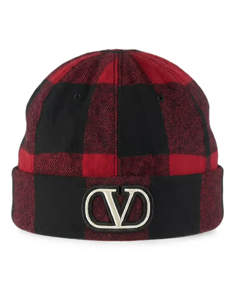 Valentino Garavani Karierte Beanie mit VLogo - Rot Rot