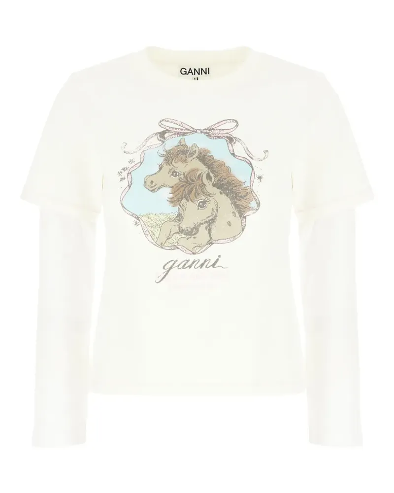 Ganni T-Shirt aus Baumwollgemisch - Weiß Weiß