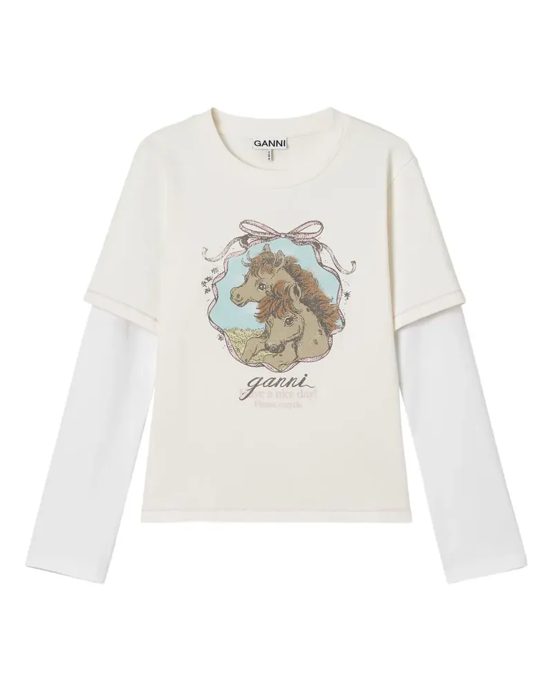 Ganni T-Shirt aus Baumwollgemisch - Weiß Weiß