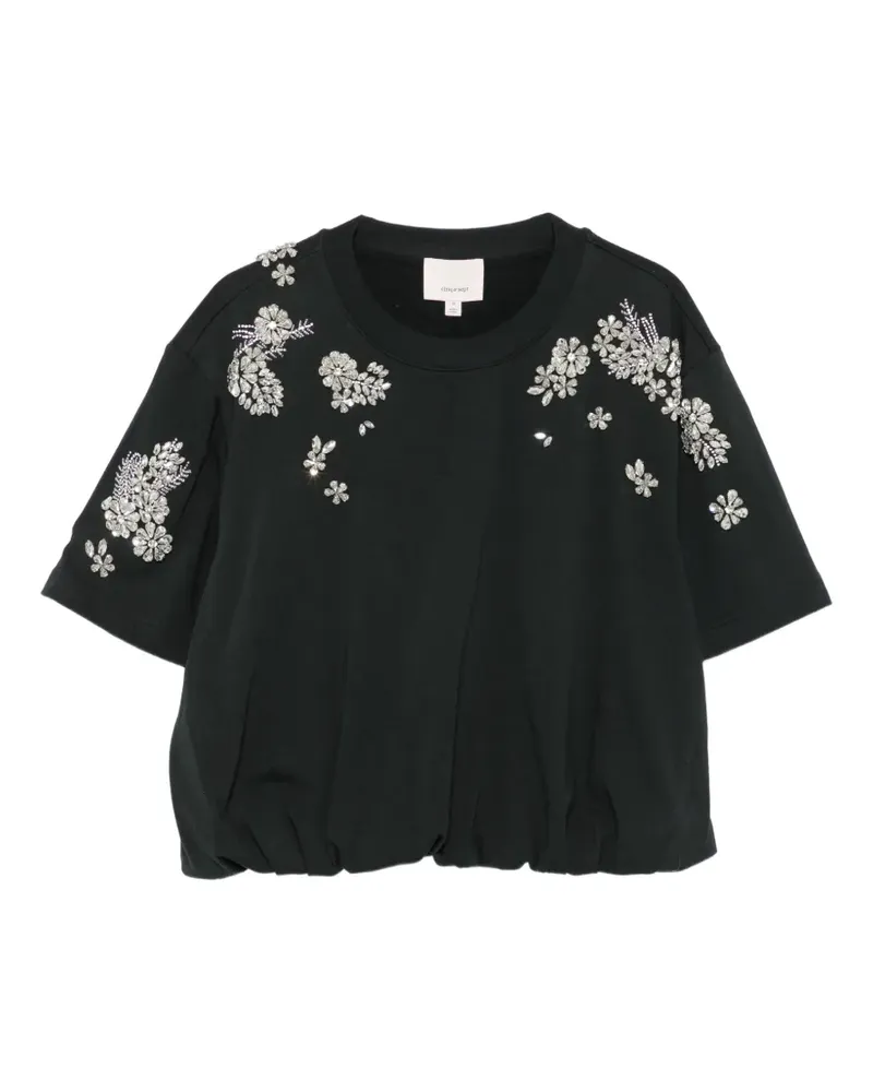 Cinq à Sept crystal-embellished bubble-hem T-shirt - Schwarz Schwarz
