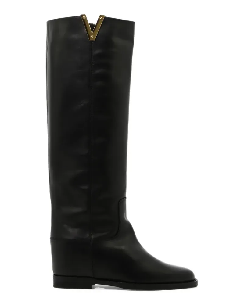 Via Roma 15 Kniehohe Stiefel mit V-Logo - Schwarz Schwarz