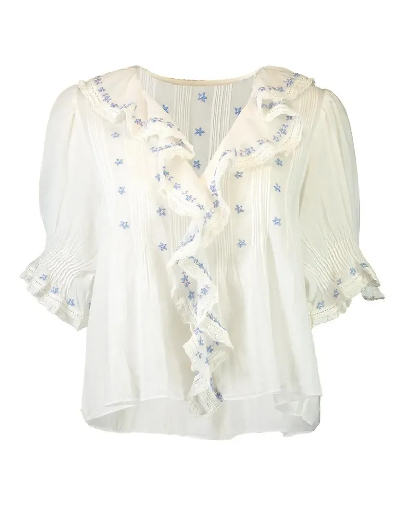 DÔEN Gerüschte Hettie Bluse mit Blumenstickerei - Nude Nude