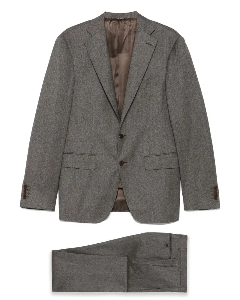 Canali Wollanzug mit Fischgrätenmuster - Braun Braun
