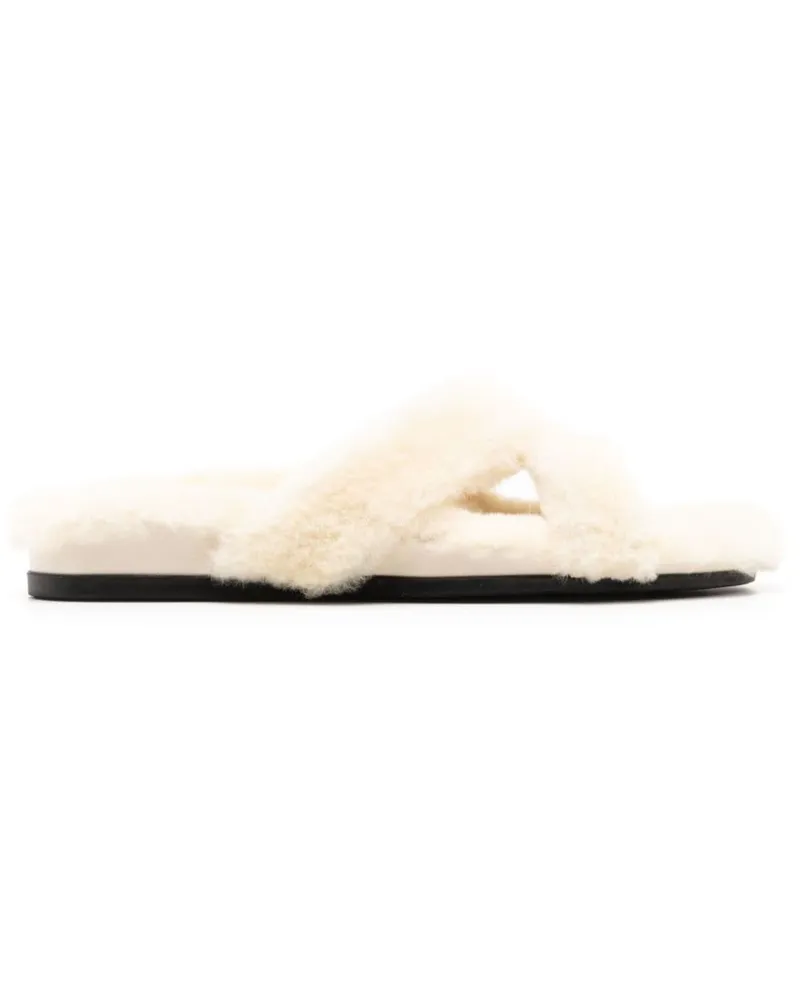 Manolo Blahnik Pantoletten aus Shearling - Weiß Weiß