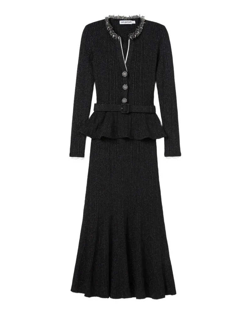 Self-Portrait bead-embellished ribbed-knit midi dress - Schwarz Schwarz
