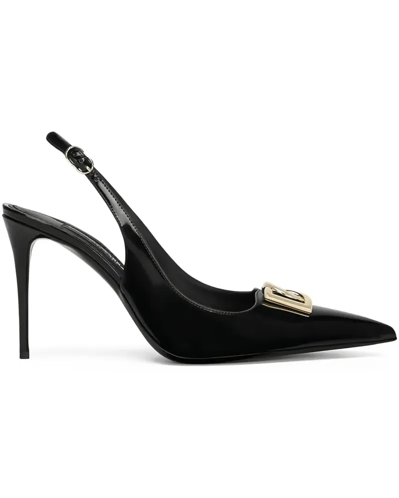 Dolce & Gabbana DG Slingback-Pumps mit Logo-Schild 90mm - Schwarz Schwarz