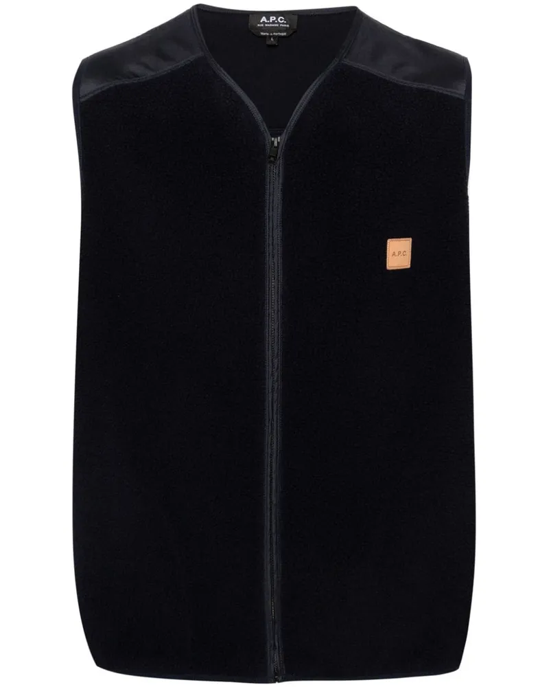 A.P.C. Fleeceweste mit Logo-Patch - Blau Blau