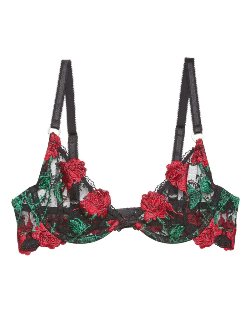 Fleur Du Mal Bestickter Vampire Rose Demi-BH - Schwarz Schwarz