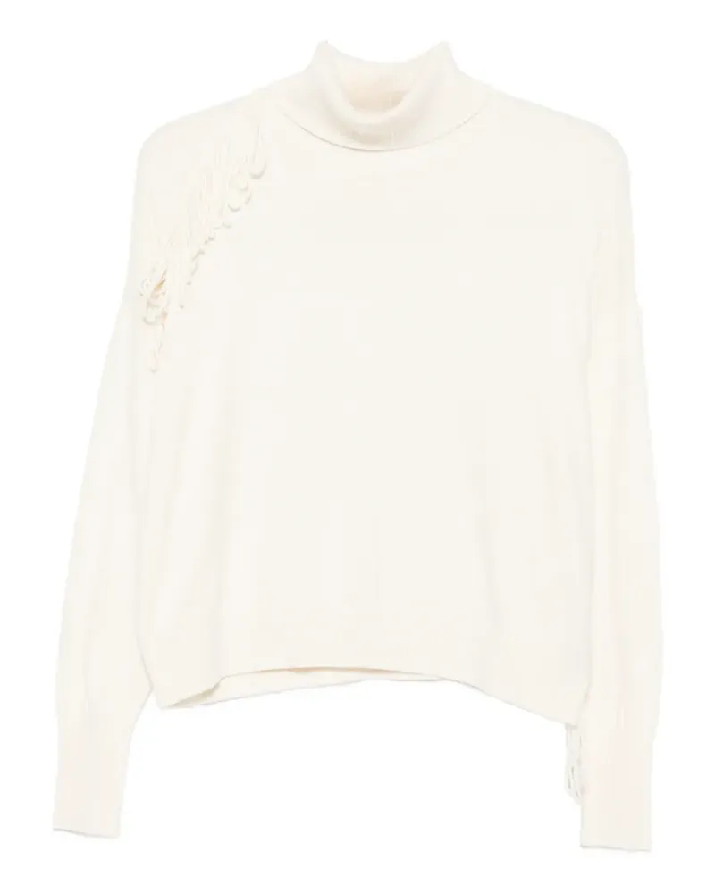 Twin-Set fringe-detail roll-neck sweater - Weiß Weiß