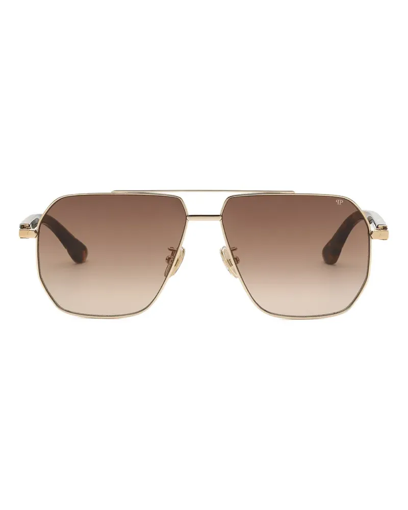 Philipp Plein Geometrische Sonnenbrille in Schildpattoptik - Braun Braun
