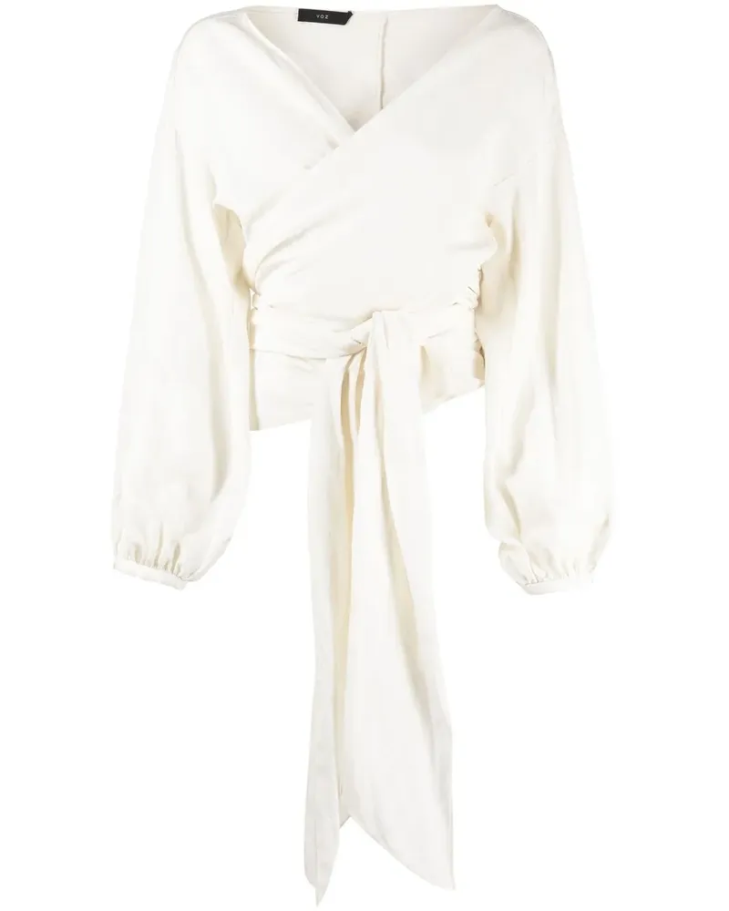 VOZ Gewickelte Peasant Bluse - Weiß Weiß