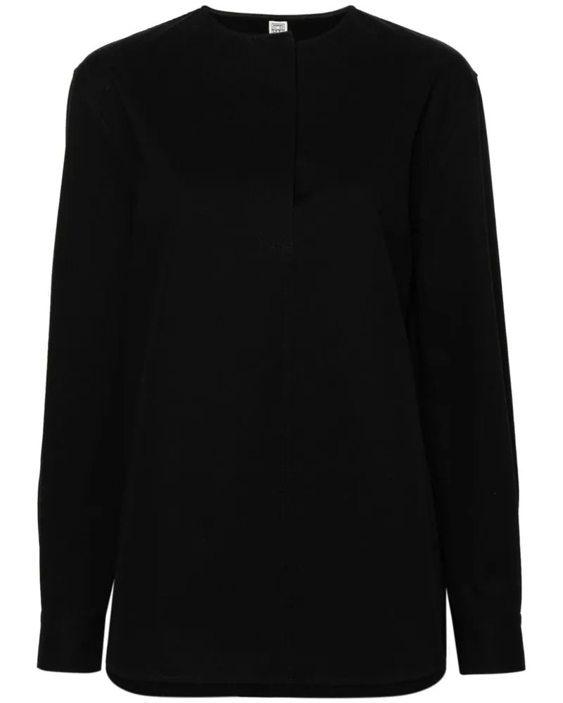 Totême Collarless twill shirt - Schwarz Schwarz
