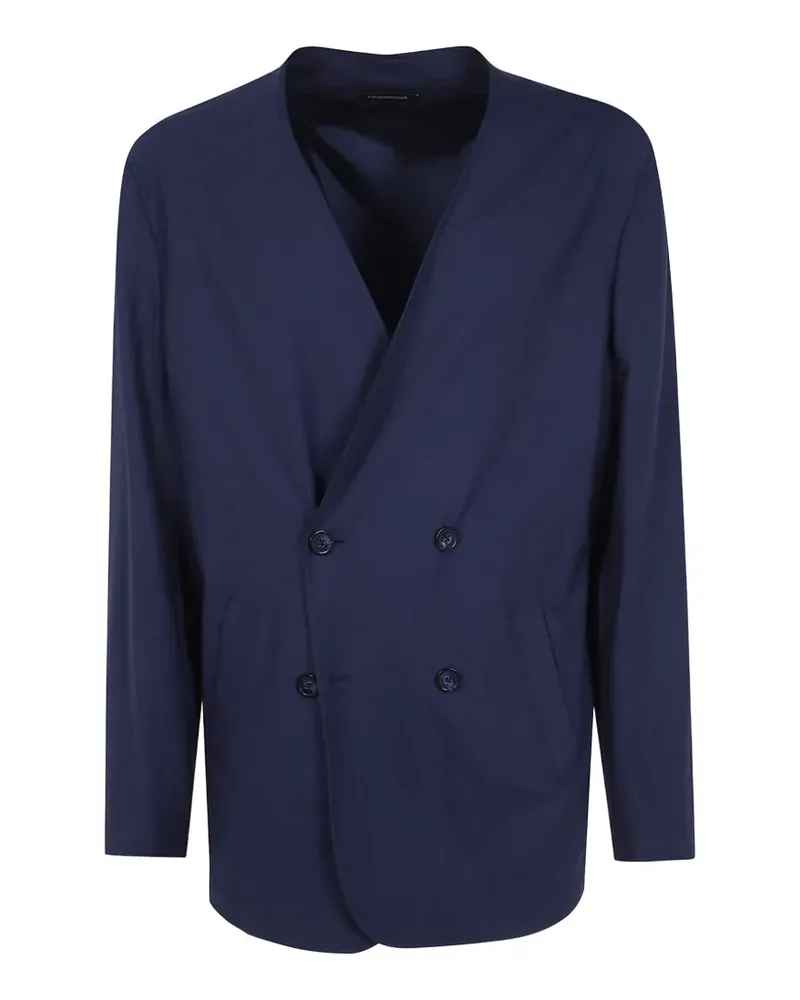 Emporio Armani double-breasted collarless blazer - Blau Blau
