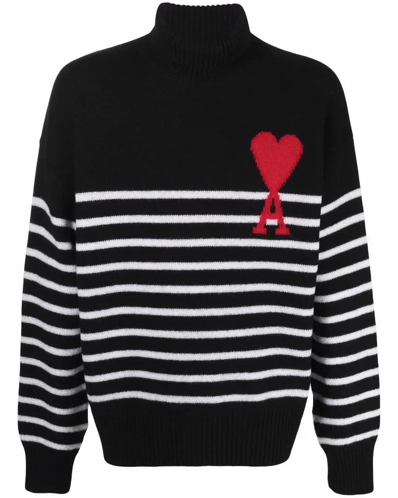 AMI Paris Ami de Coeur Pullover mit Streifen - Schwarz Schwarz