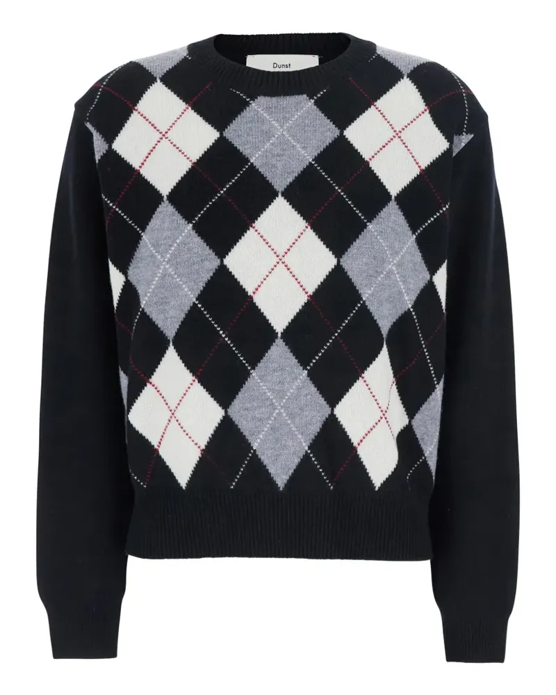 Dunst Argyle Pullover mit rundem Ausschnitt - Schwarz Schwarz