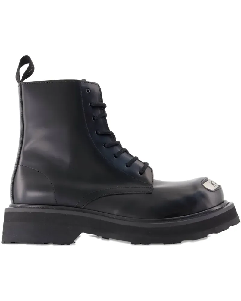 Kenzo 35mm smile lace-up metal-plaque combat boots - Schwarz Schwarz
