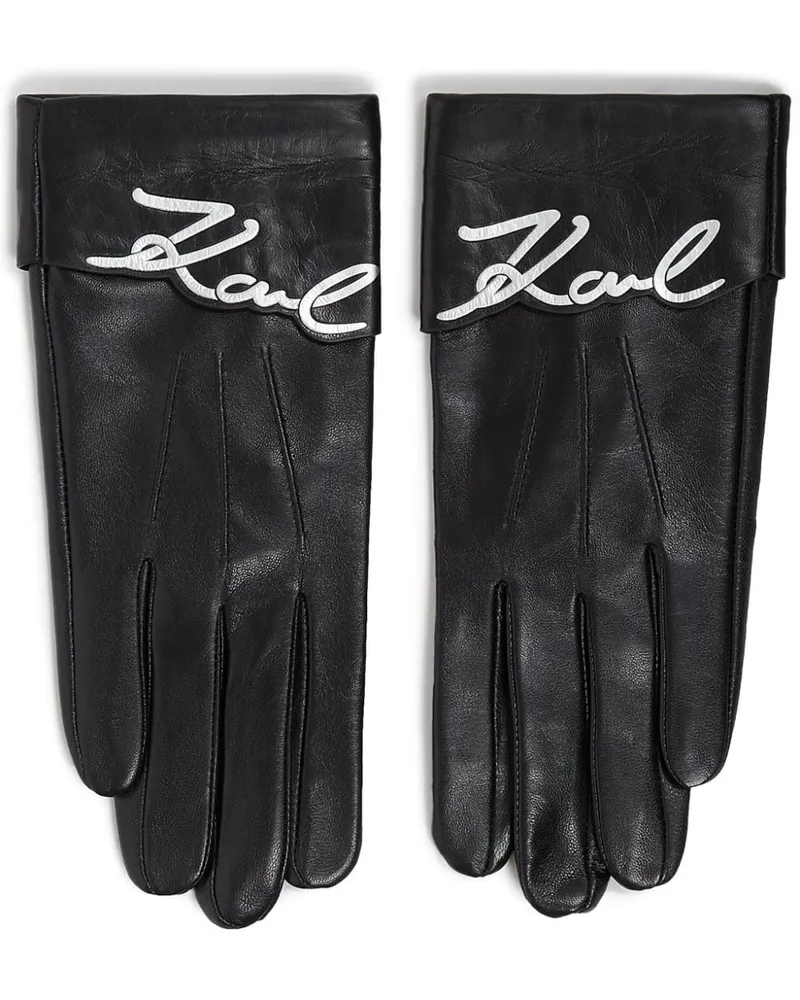 Karl Lagerfeld Signature Handschuhe aus Leder - Schwarz Schwarz