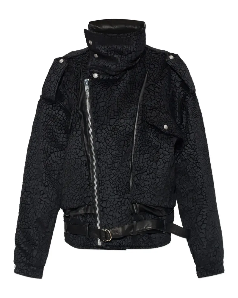 R13 crackled-effect belted jacket - Schwarz Schwarz