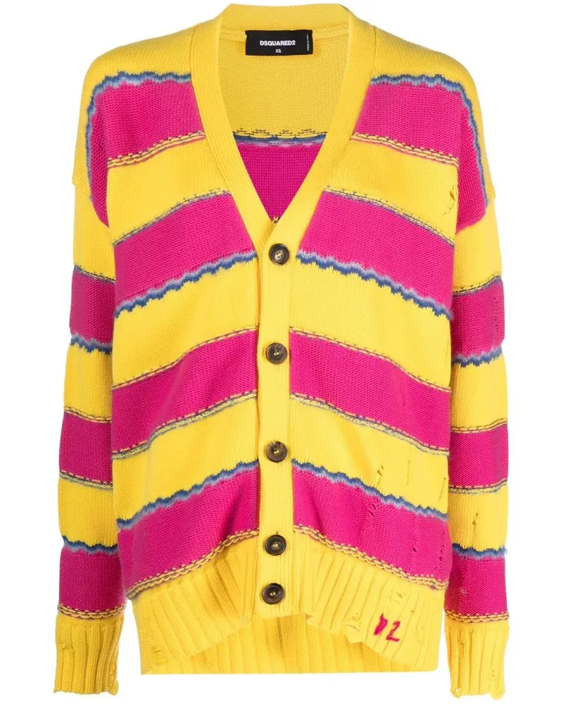 Dsquared2 Gestreifter Cardigan mit V-Ausschnitt - Rosa Rosa