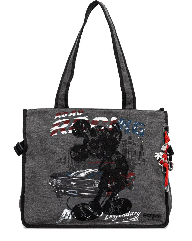 Desigual Mittelgroße Mickey Mouse Jeans-Schultertasche - Grau Grau