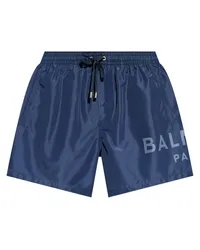 Balmain Badeshorts mit Logo-Print Blau