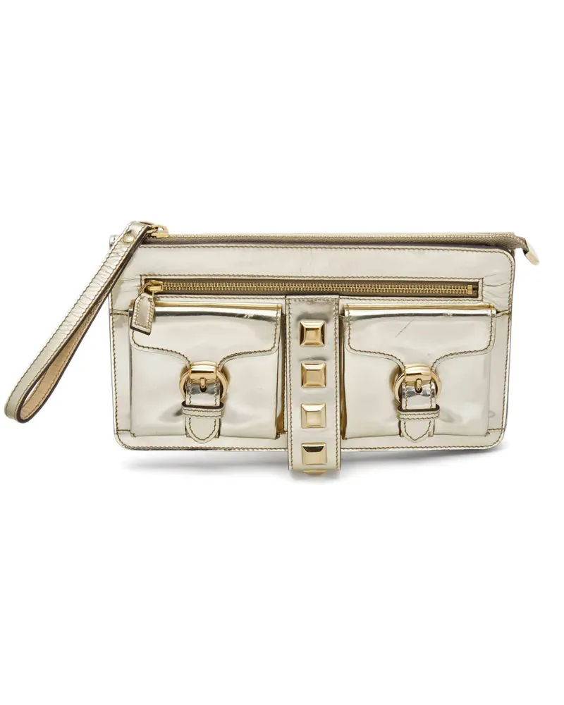 Gucci Metallic-Clutch mit Nieten Metallic
