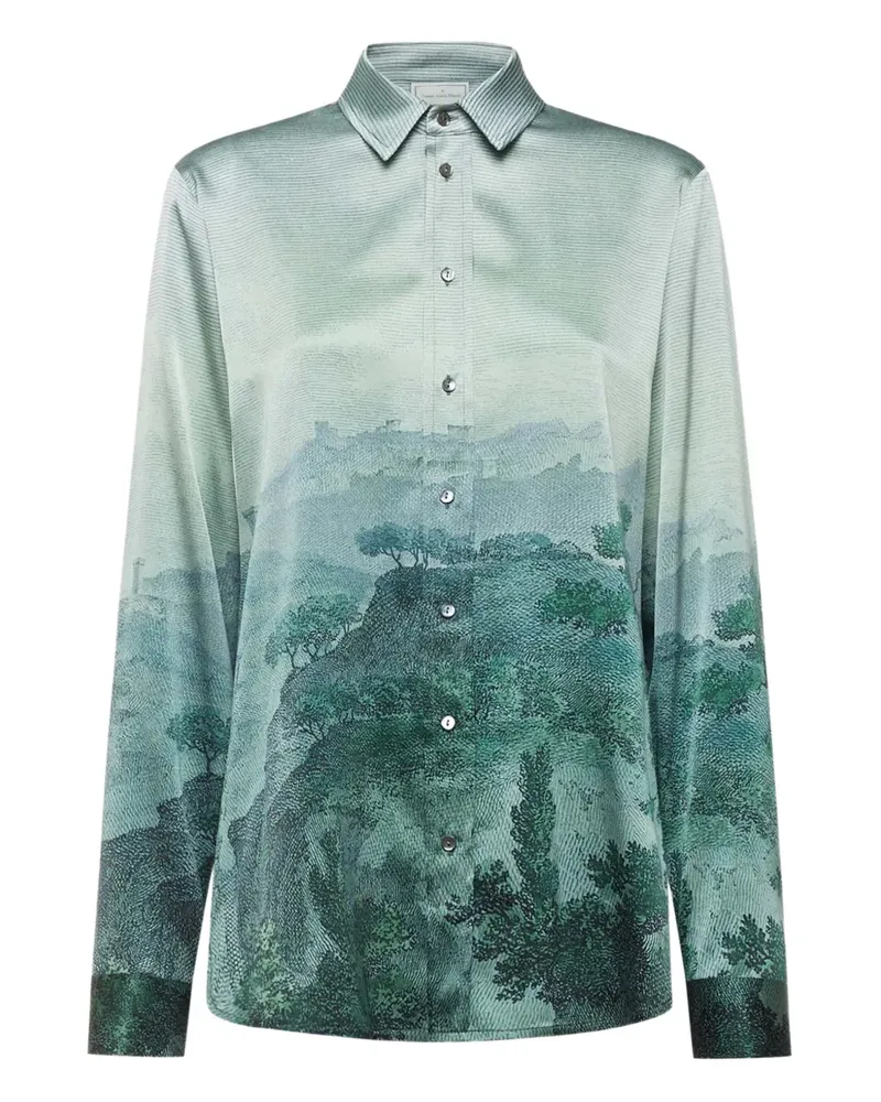 Pierre-Louis Mascia landscape-print silk-blend shirt - Grün Grün