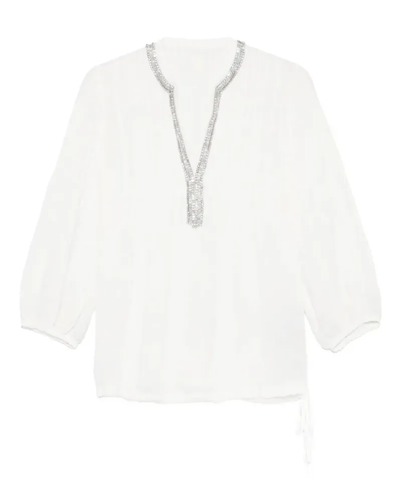 120% Lino embellished V-neck blouse - Weiß Weiß