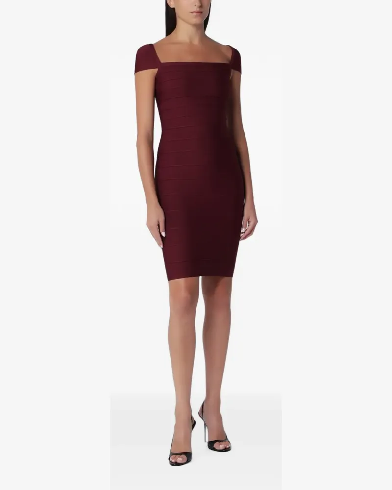 ROTATE Birger Christensen midi fitted knit dress dark red Rot