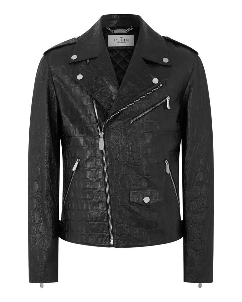Philipp Plein Bikerjacke mit Kroko-Optik - Schwarz Schwarz