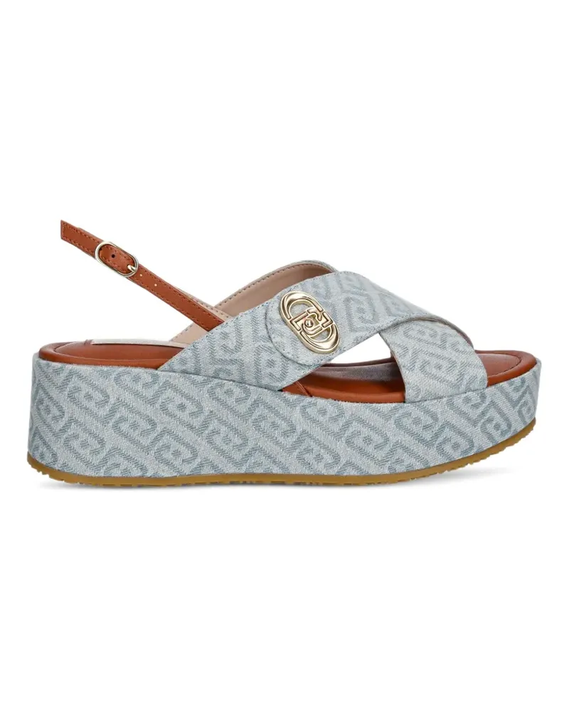 Liu Jo Plateau-Sandalen mit Monogramm-Muster - Blau Blau