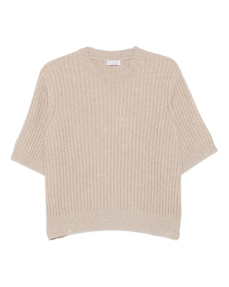 Brunello Cucinelli Gerippter Strickpullover mit Pailletten - Nude Nude