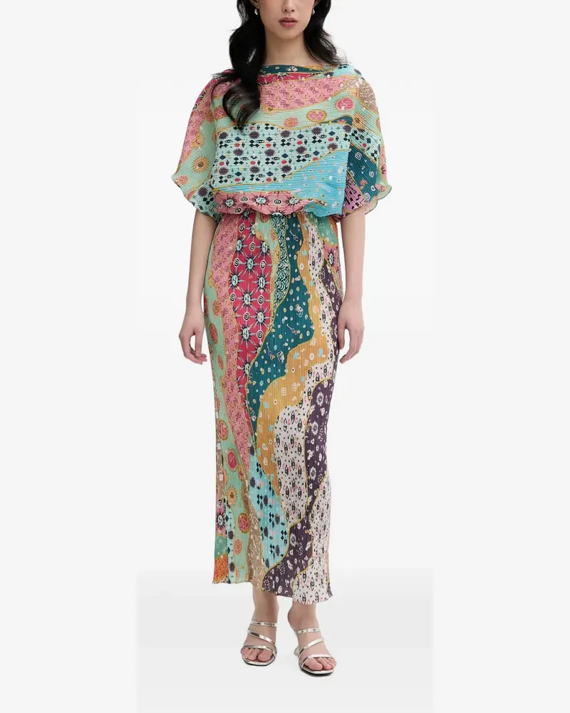 Never Fully Dressed Midikleid mit Patchwork-Print - Blau Blau