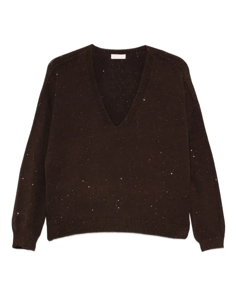 Liu Jo Pullover mit V-Ausschnitt im Glitter-Look - Braun Braun