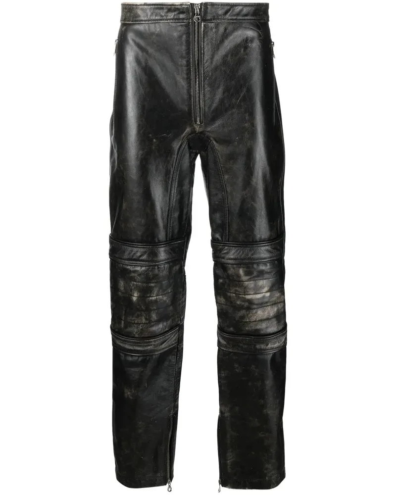 Diesel Lederhose mit schmalem Schnitt - Schwarz Schwarz