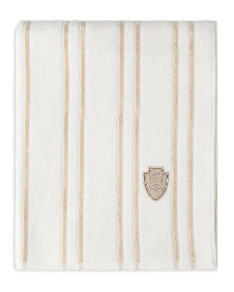 Brunello Cucinelli Gestreiftes Badetuch mit Logo - Weiß Weiß