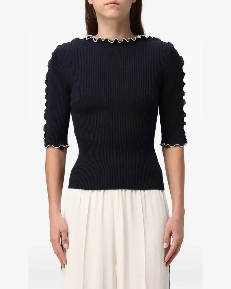 Fabiana Filippi Gerippter Pullover mit Rüschen - Blau Blau