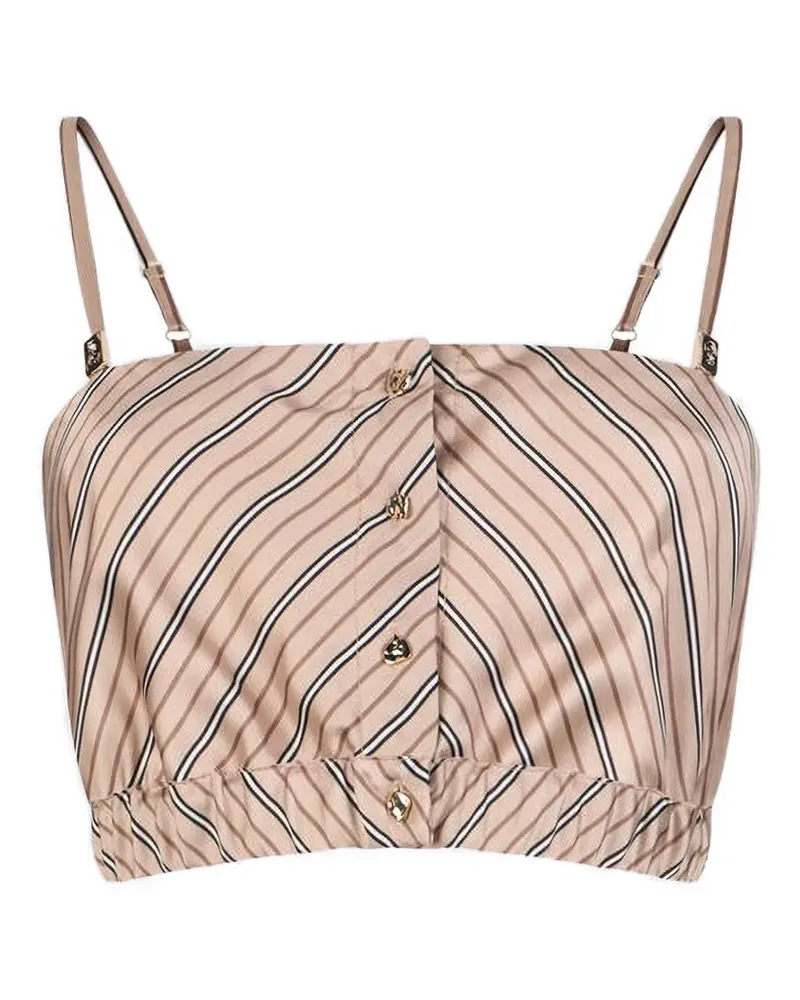 Liu Jo Gestreiftes Cropped-Top mit Knöpfen - Nude Nude