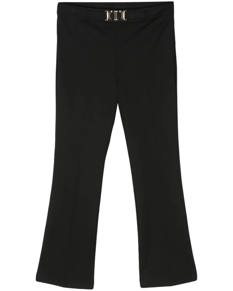 Twin-Set Gerade Hose mit Logo-Schild - Schwarz Schwarz
