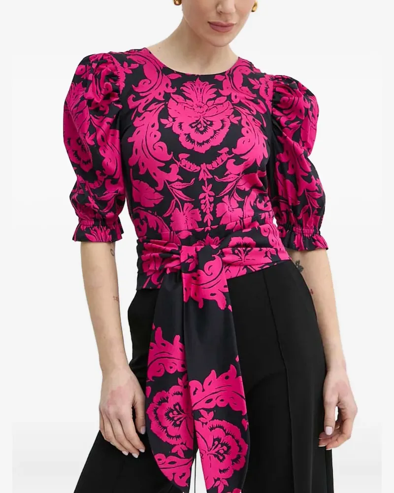 Luisa Spagnoli Damask Oberteil mit Puffärmeln - Rosa Rosa