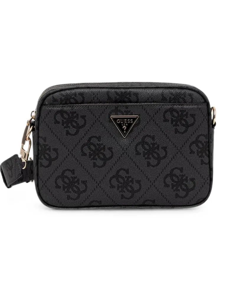 Guess monogram-print logo-plaque shoulder bag - Schwarz Schwarz