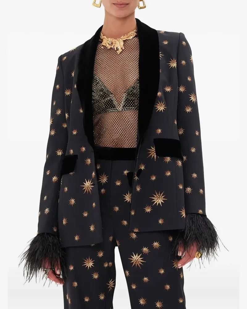 Camilla star-print feather-cuff blazer - Schwarz Schwarz