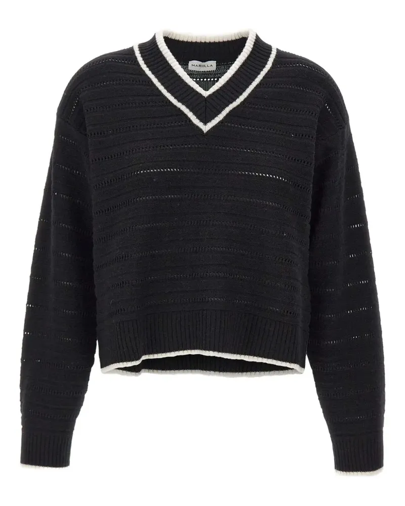 MARELLA Gerippter Pullover mit V-Ausschnitt - Schwarz Schwarz