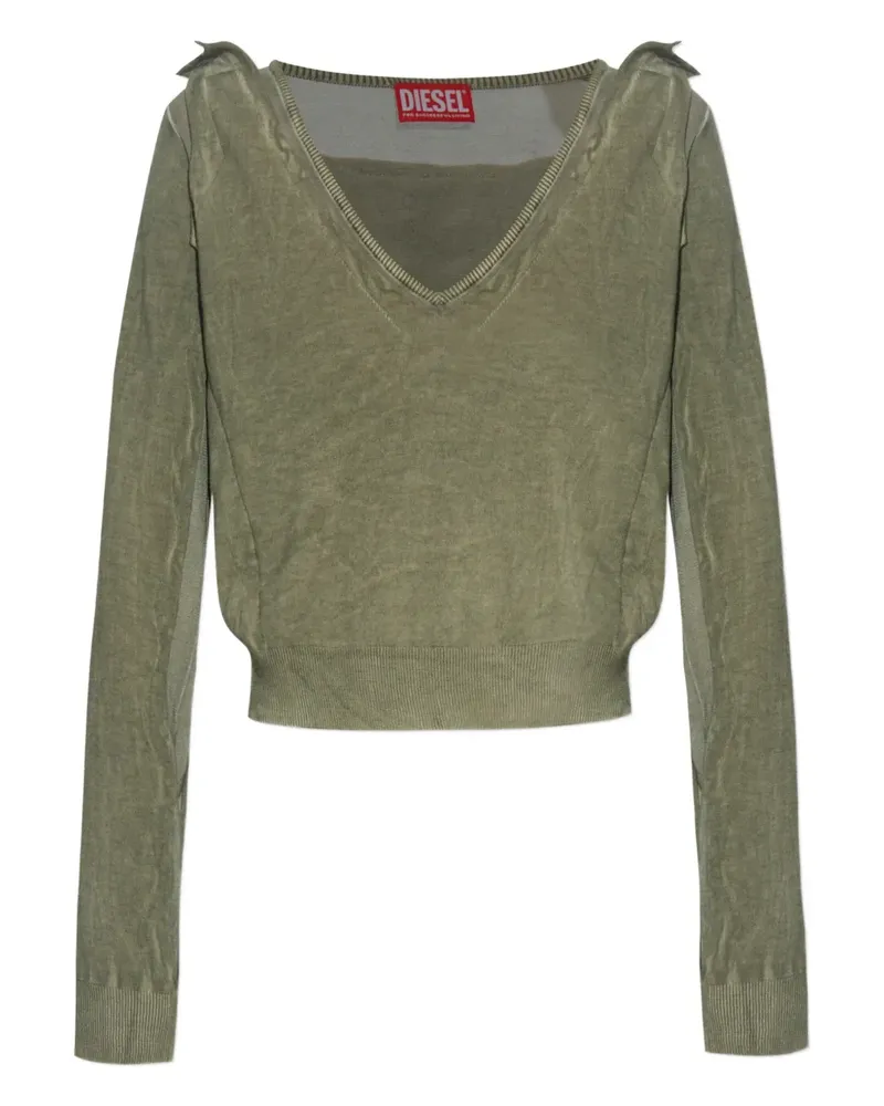 Diesel Drapierter Pullover mit V-Ausschnitt - Grün Grün