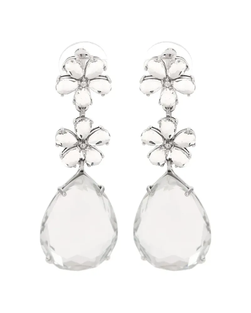Self-Portrait crystal-flower tiered earrings - Silber Silber