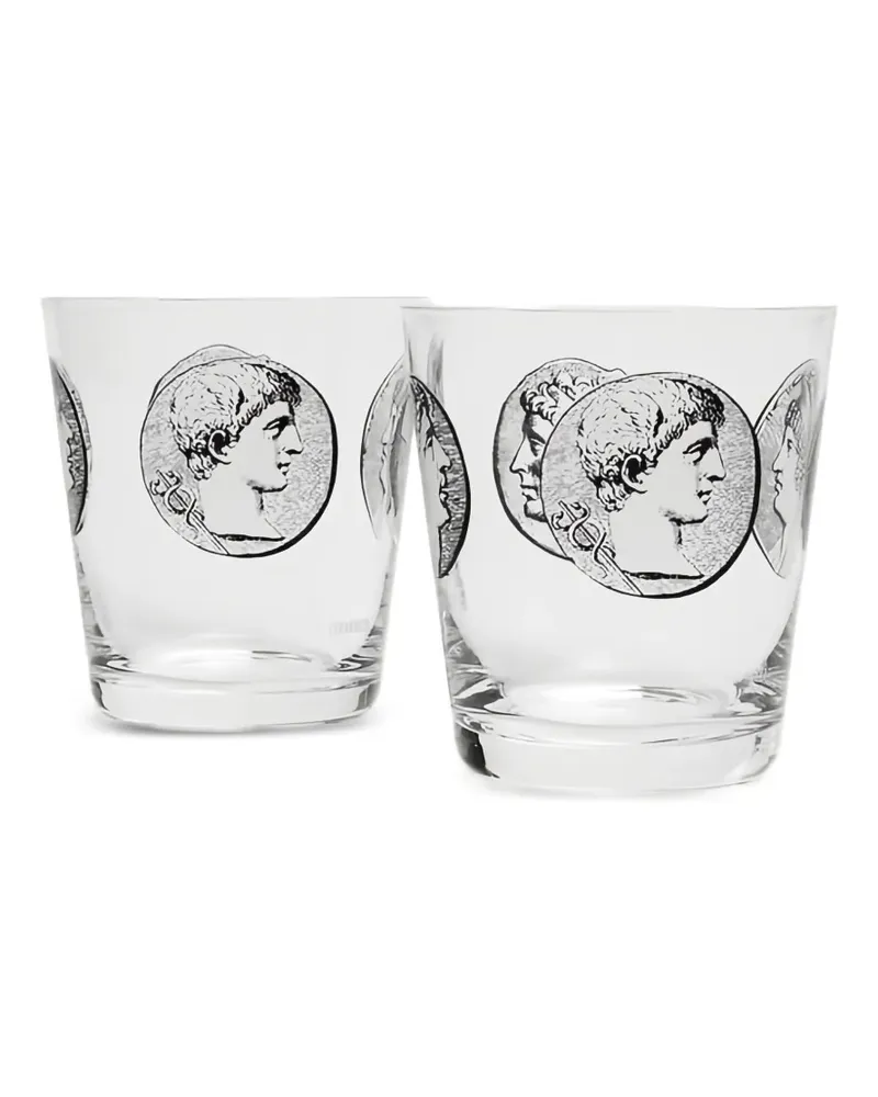 Fornasetti coin-design set of two glasses - Weiß Weiß