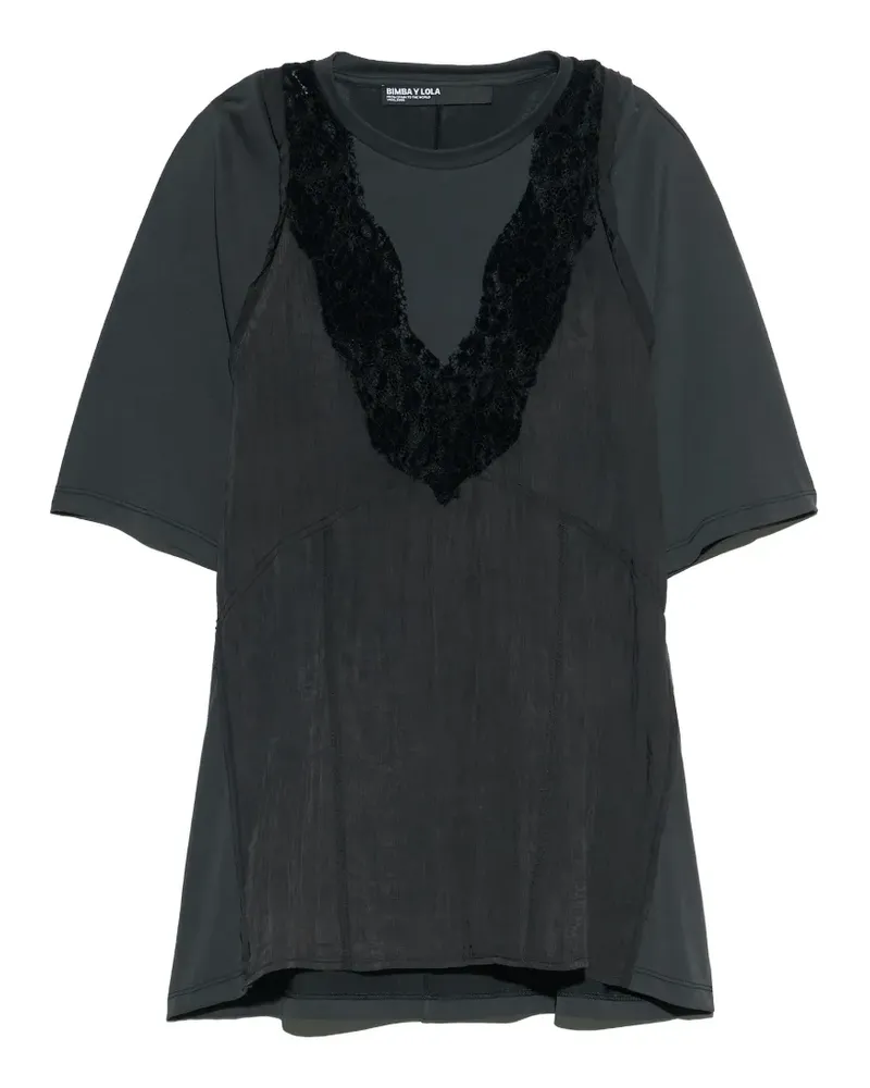 BIMBA Y LOLA T-Shirt mit ausgewaschener Spitze - Grau Grau