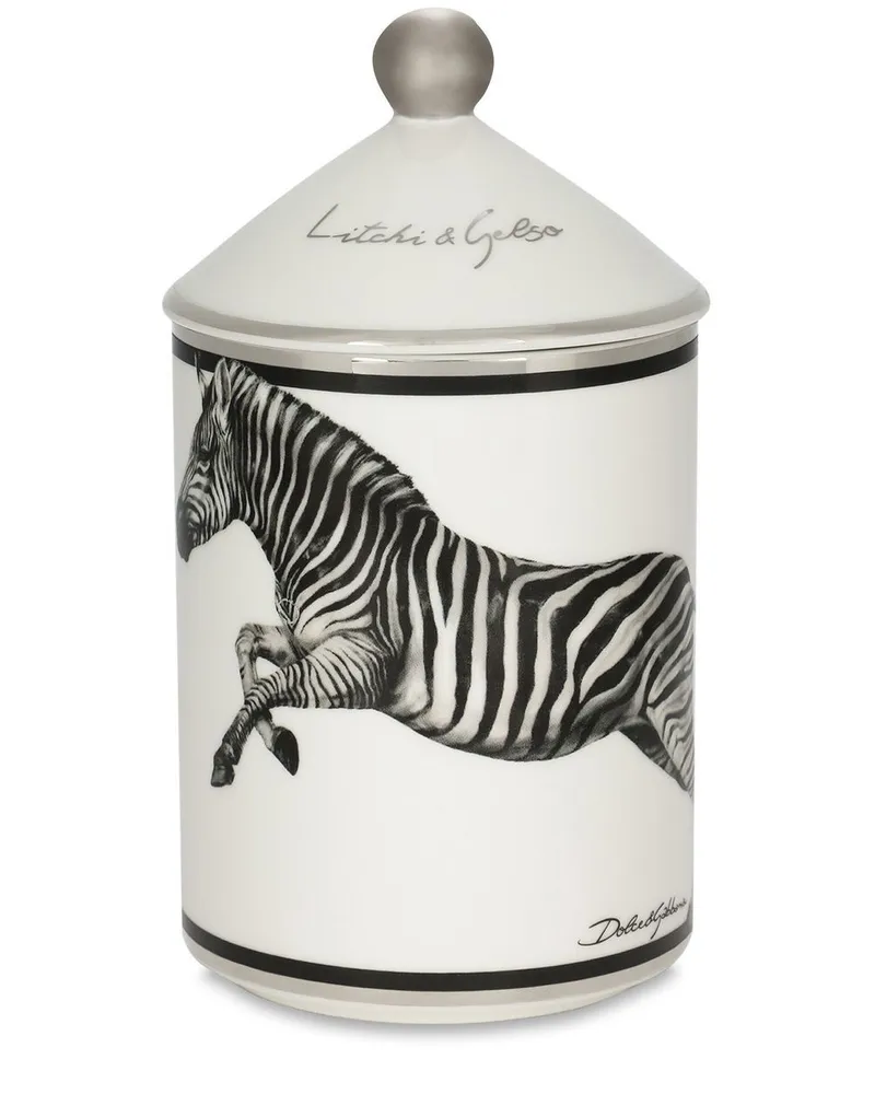 Dolce & Gabbana Duftkerze mit Zebra-Print 340g - Weiß Weiß
