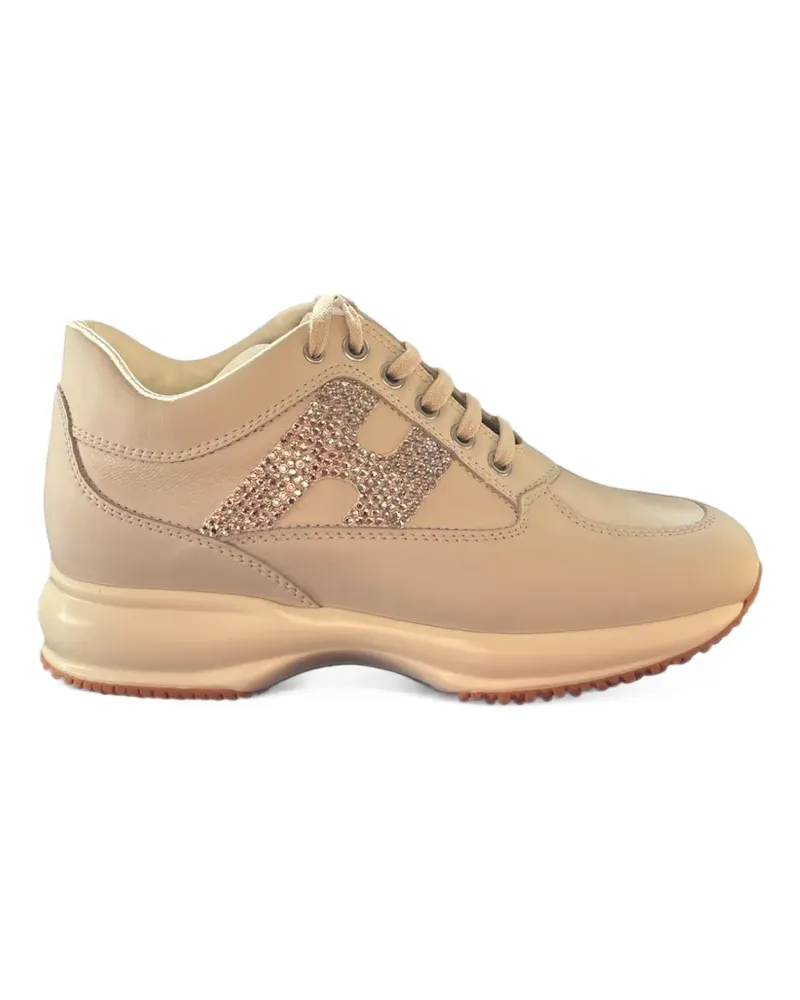 Hogan Interactive crystal-embellished leather sneakers - Nude Nude